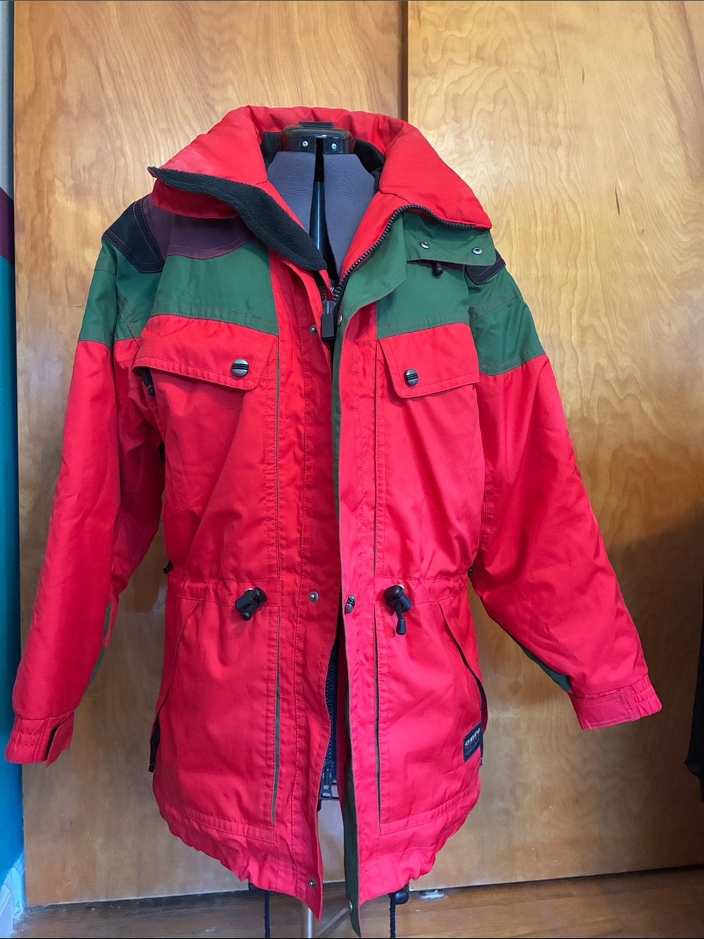 Vintage color block Red Green Purple Black Winter Jacket/ Ski Parka